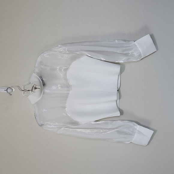 AKIRA High Neckline Sheer Long-Sleeve Cropped Back Zipper Size Large - Picture 6 of 10